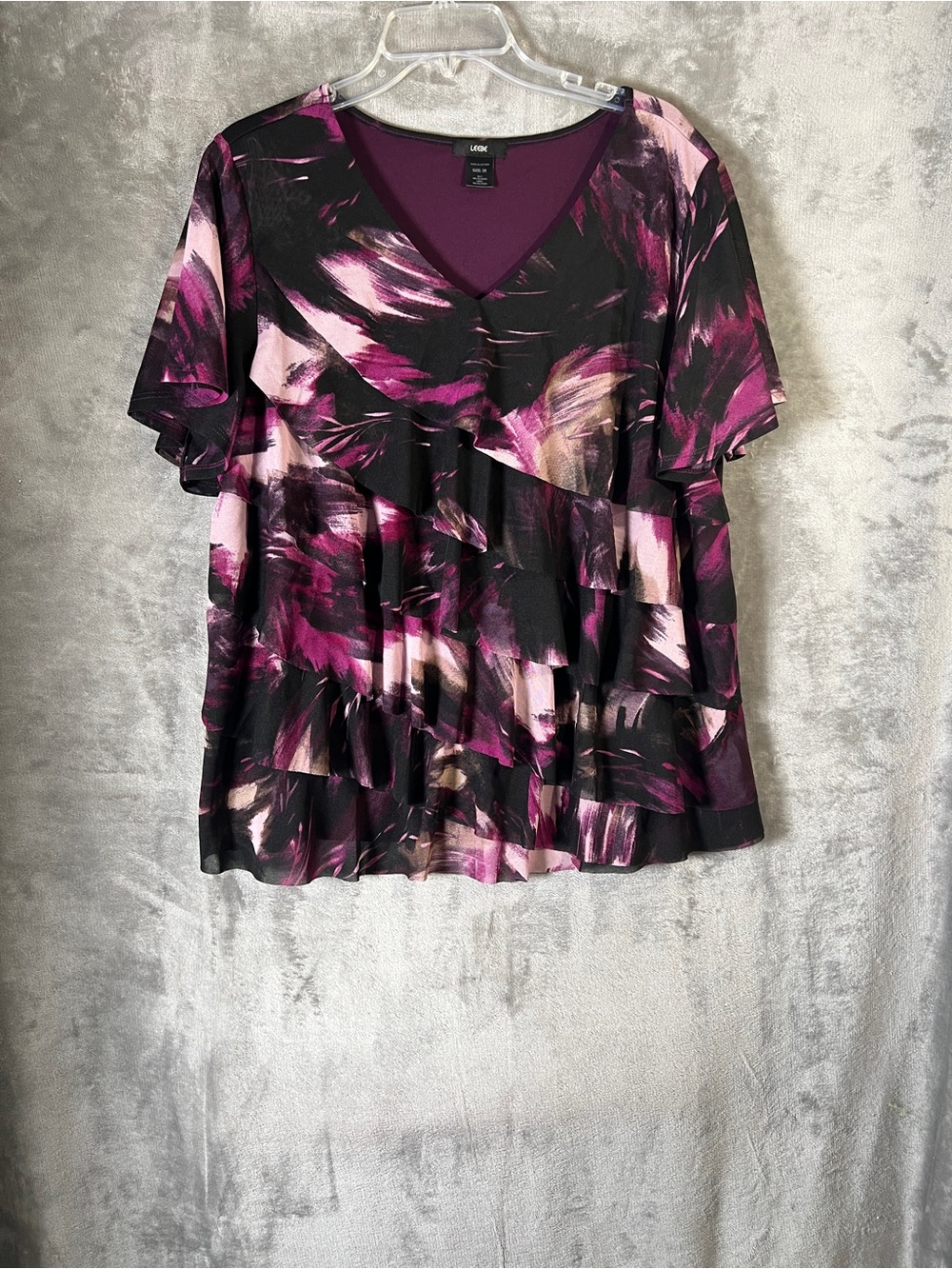 Leebe Women's V-Neck Ruffle Tiered Blouse - Plum, Black, Pink